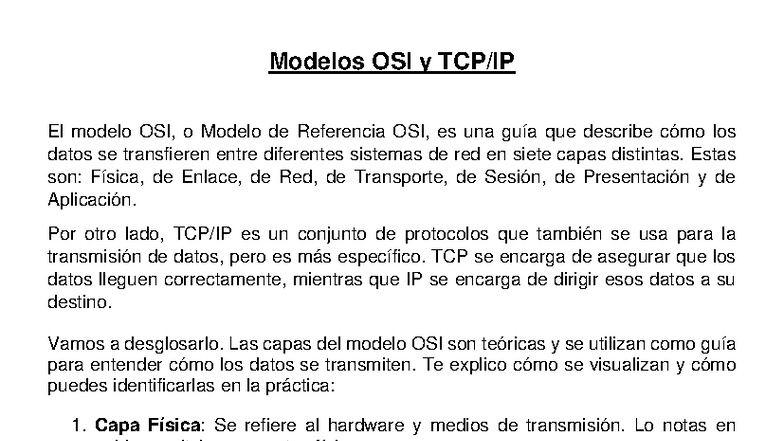 Protocolos OSI y TCP/IP: Guía de Capas y Funciones - Studocu
