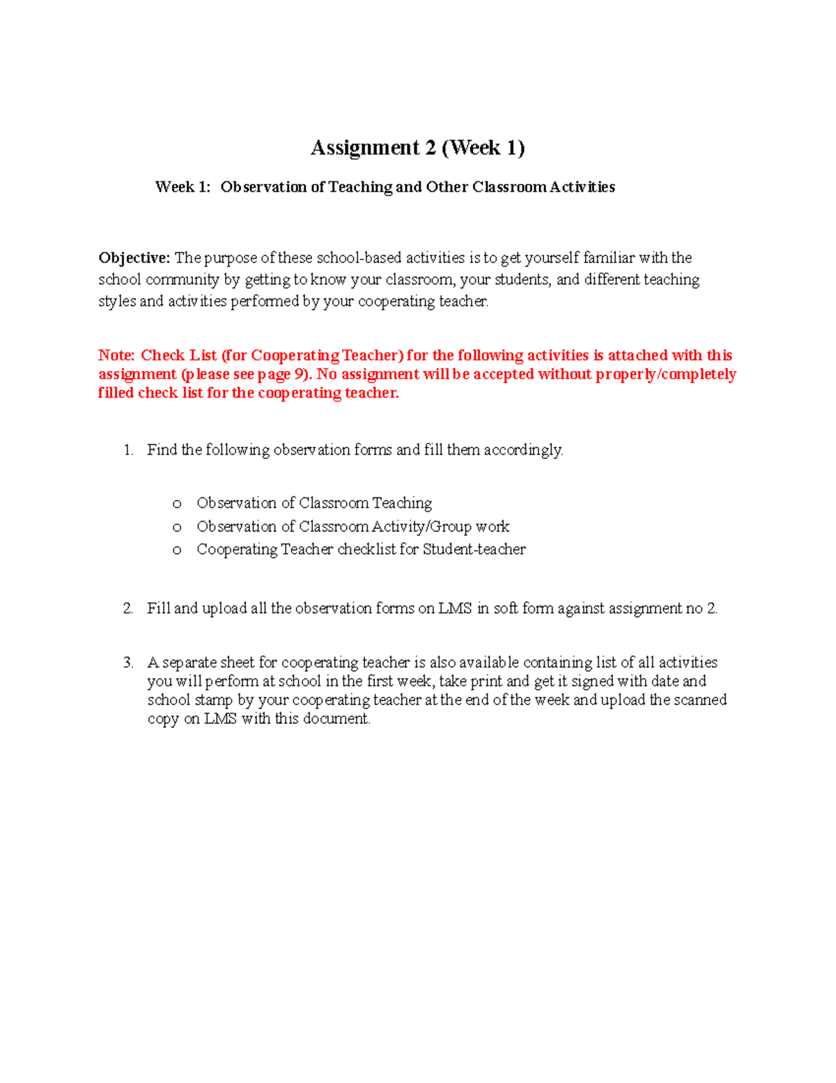 Assignment 2 ELT 619 - Assignment 2 (Week 1) Week 1: Observation of ...