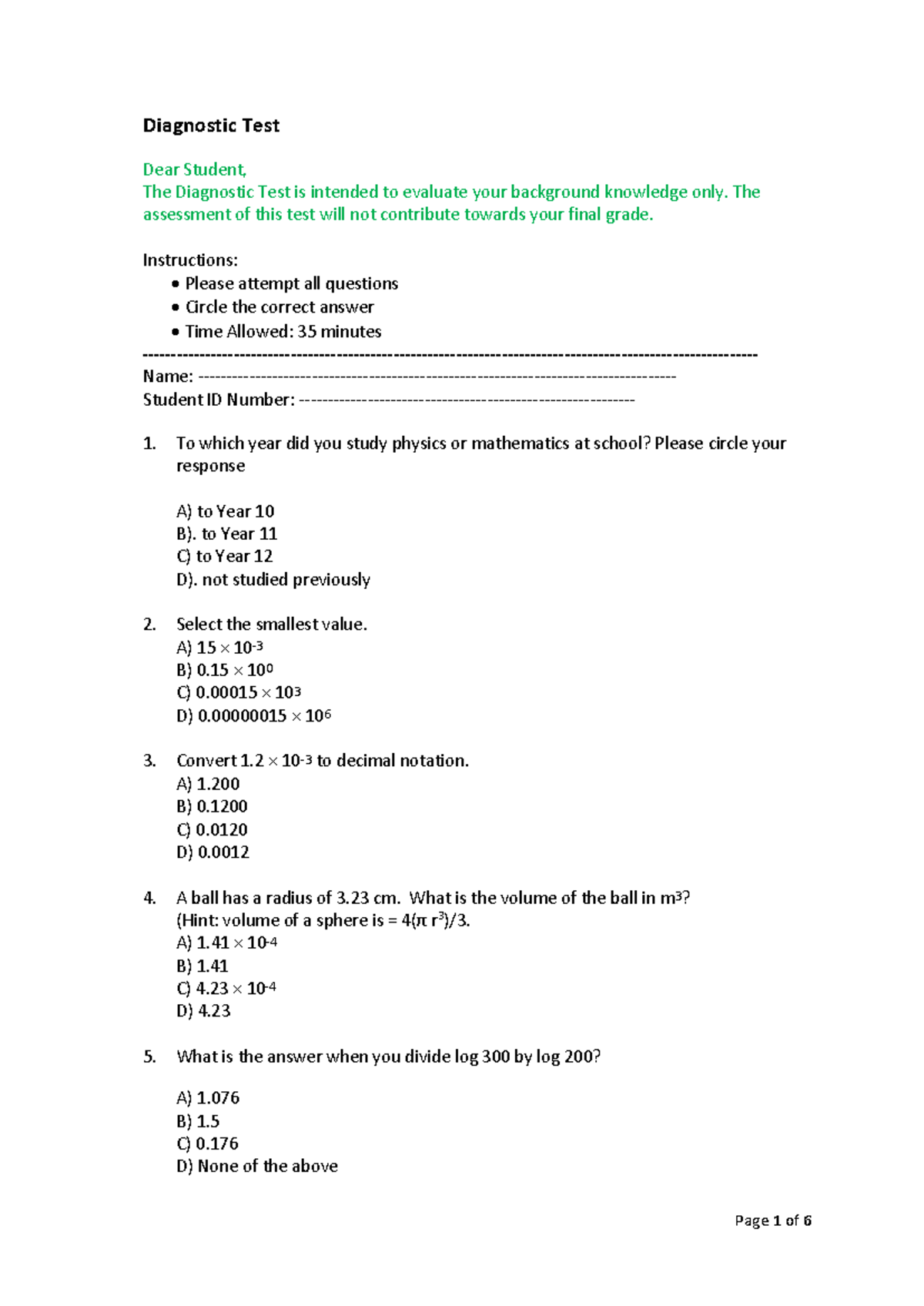 Diagnostic Test FOP 2 - Practice Test for Background Knowledge - Studocu