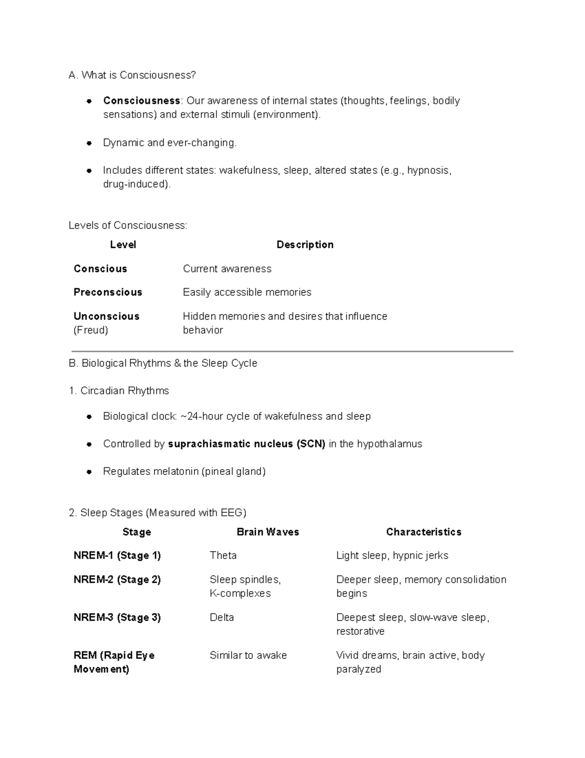 Psych 101: Consciousness, Sleep, and Dream Theories Study Notes - Studocu