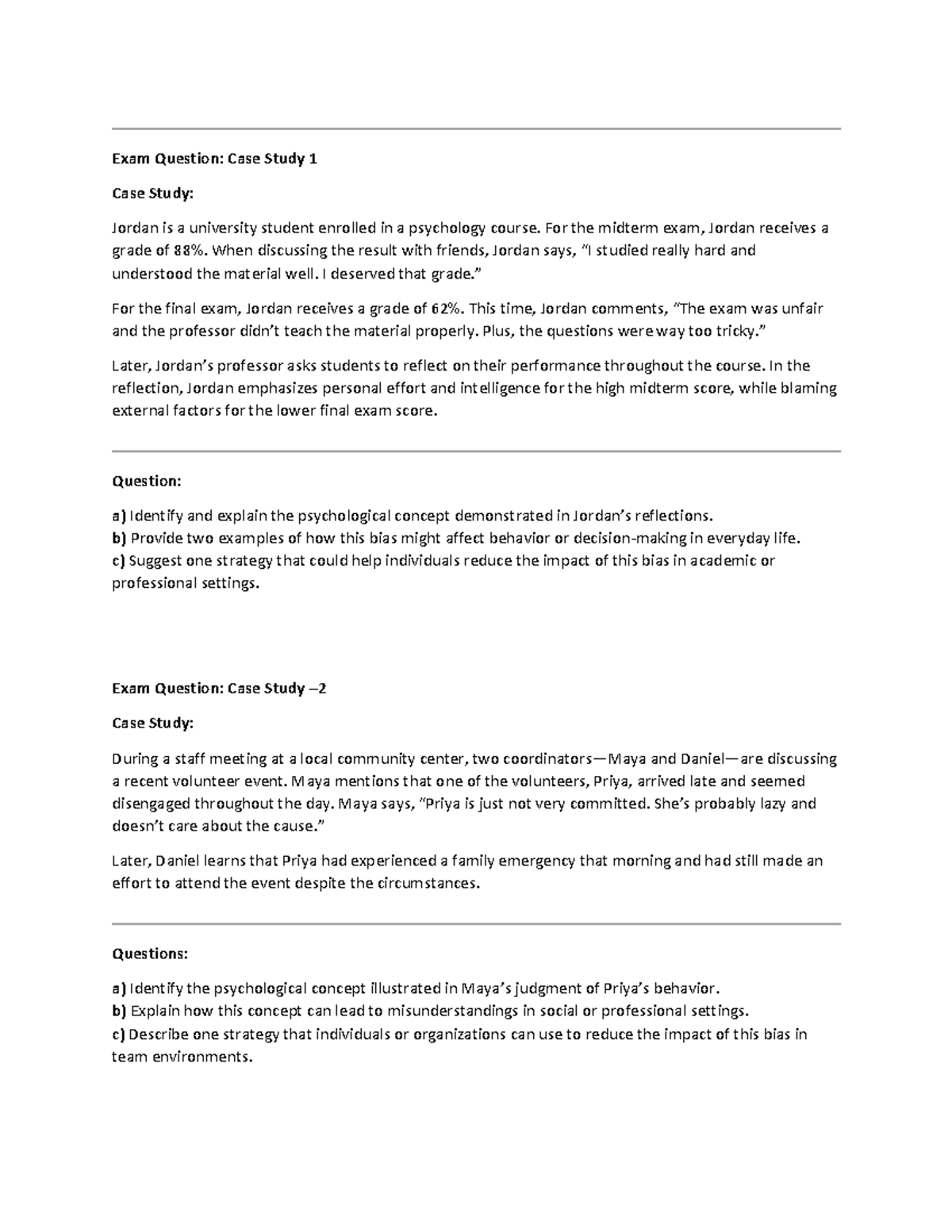 Case Study: Psychological Bias in Student Reflections (PSY 101) - Studocu