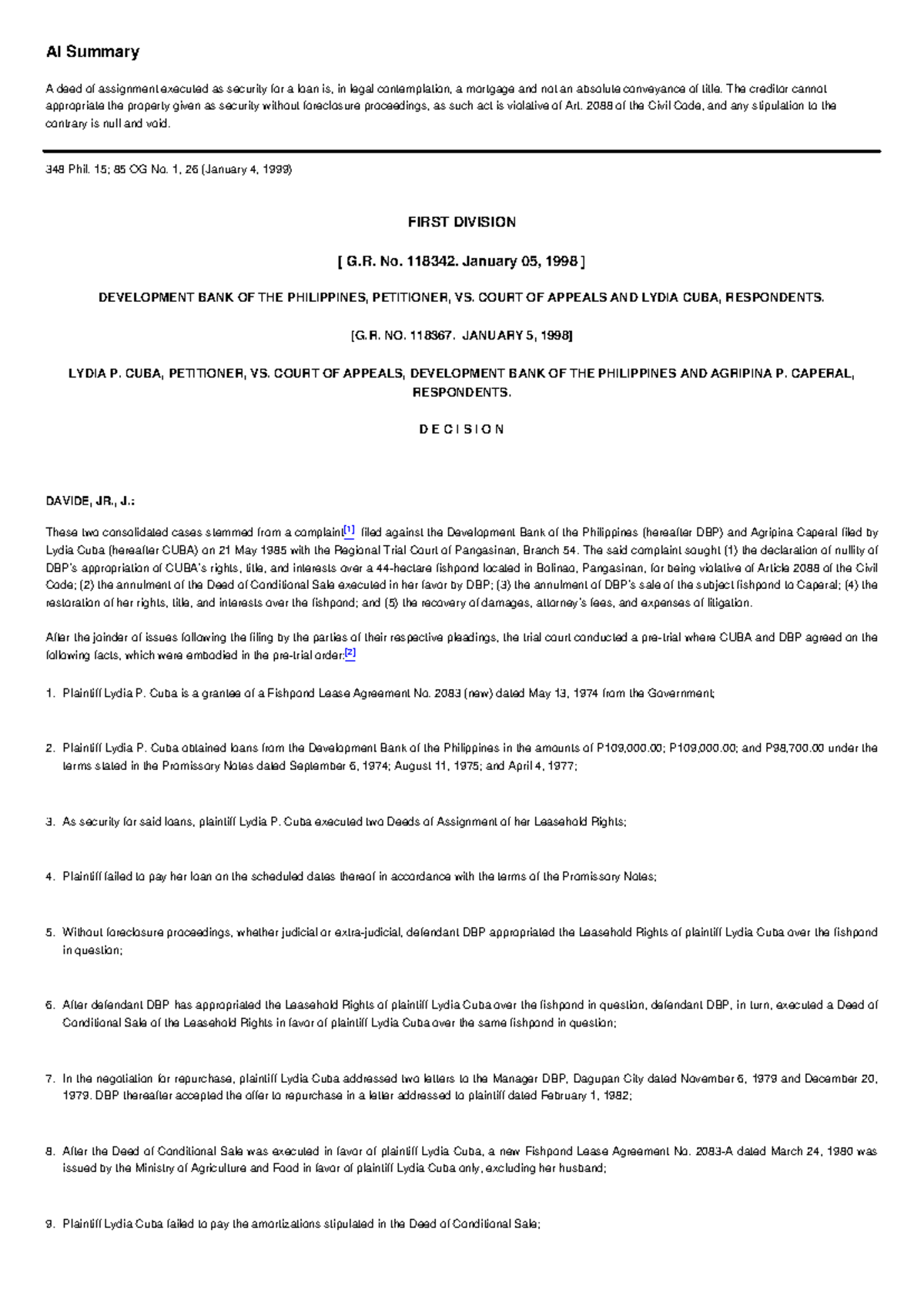 Case Study: G.R. No. 118342 - Assignment of Leasehold Rights and ...