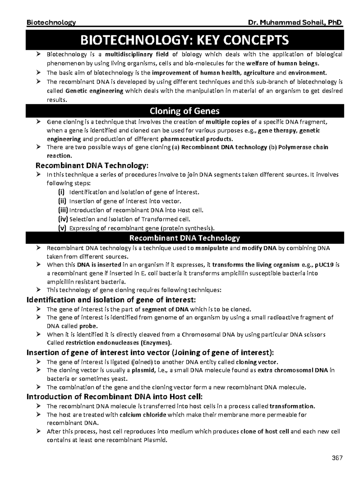 Biotechnology Notes & MCQs for BIOTECH 101 by Dr. Muhammad Sohail, PhD ...