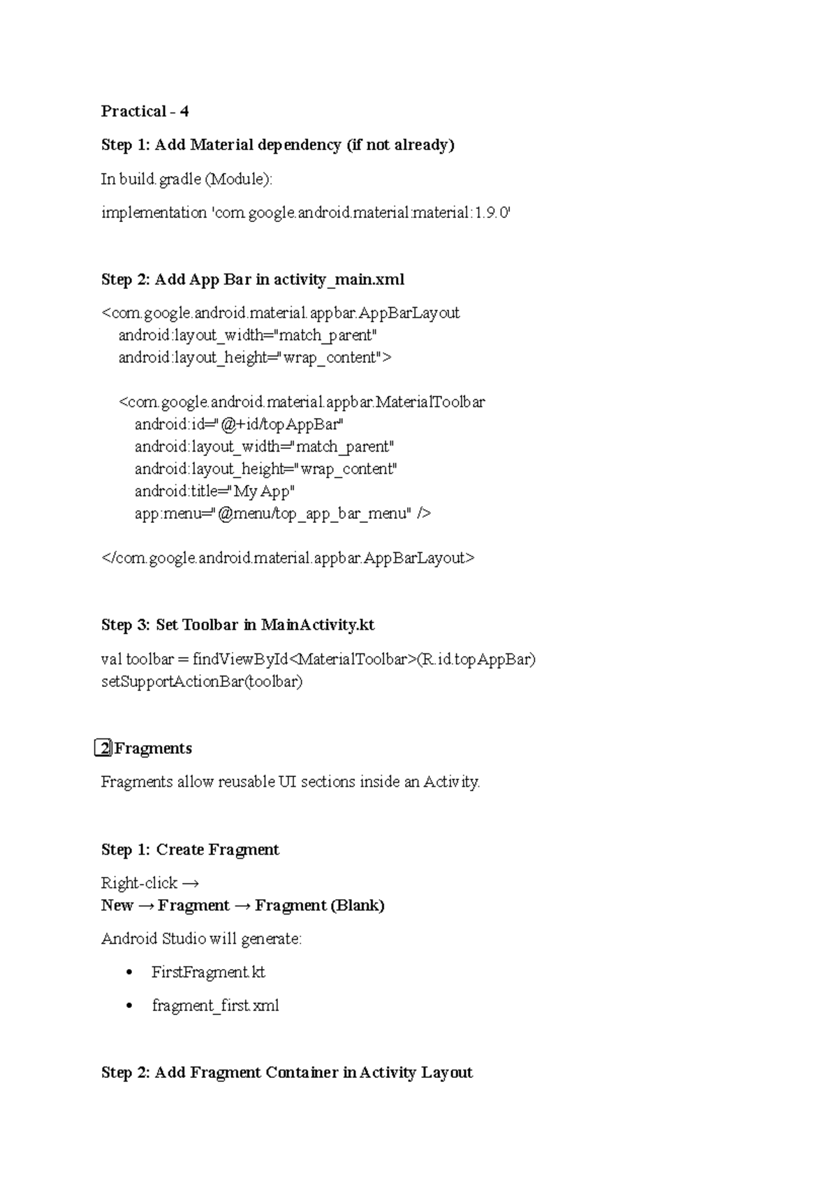 Android Practical Guide: Steps 4, 5, 6, and 7 Overview - Studocu