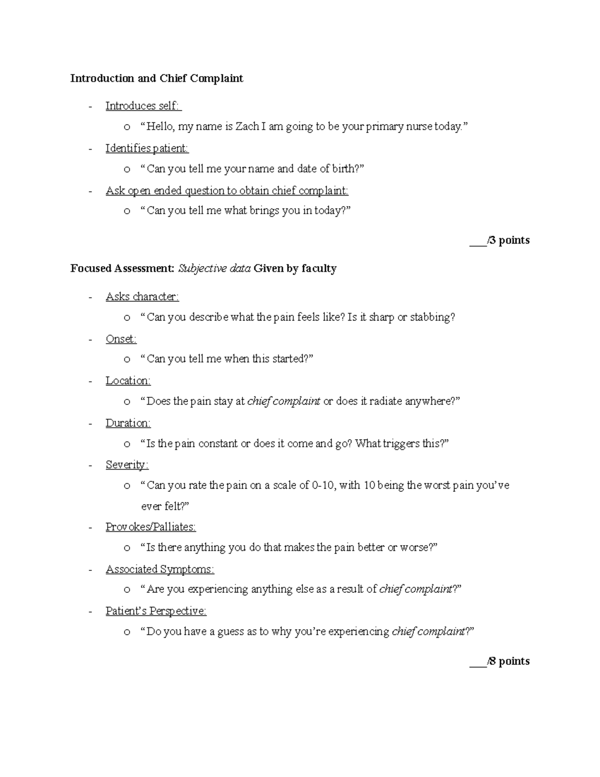 Lab final script - yay - Introduction and Chief Complaint - Introduces ...
