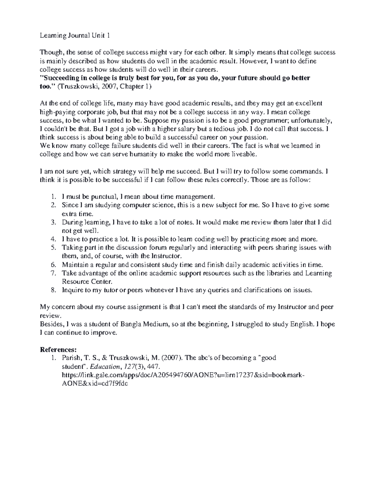 Learning Journal Unit 1 CS1101, University of the people - Learning ...