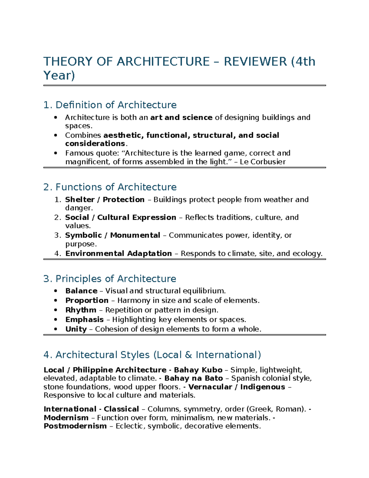 ARCH 401: Theory of Architecture Comprehensive Reviewer - Studocu