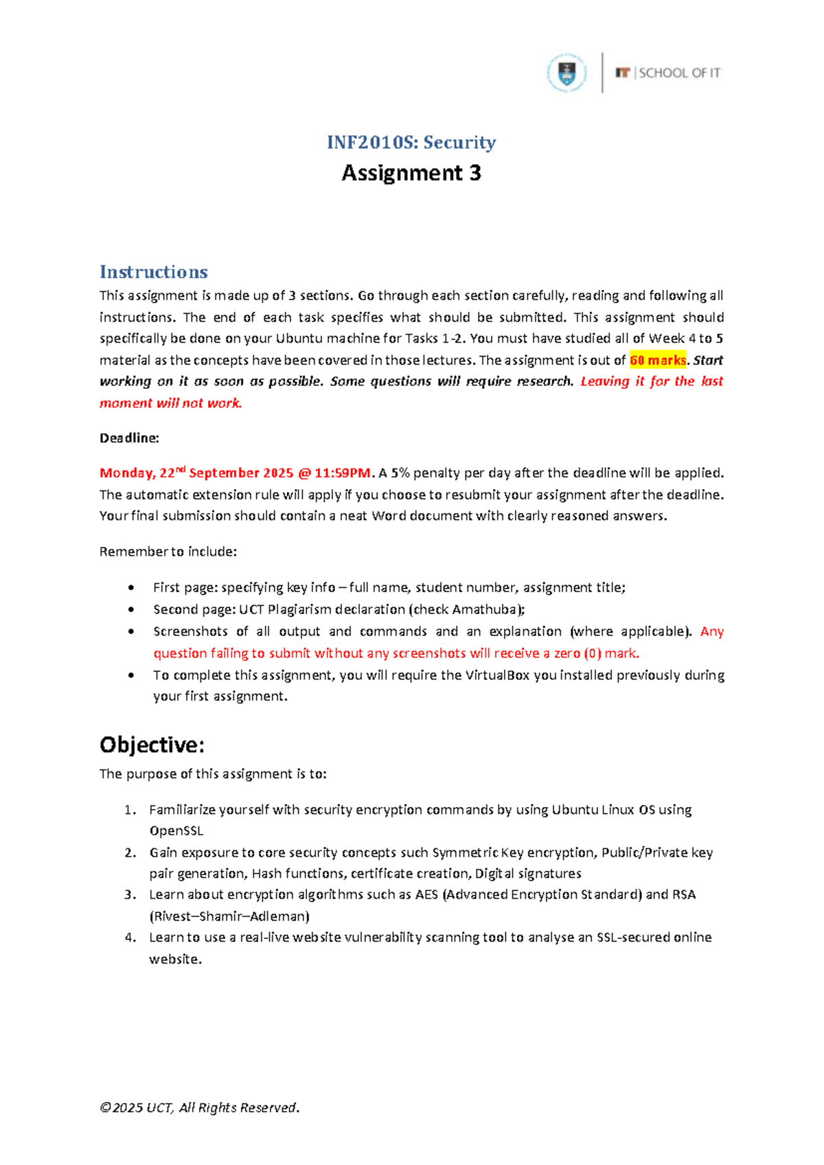 INF2010S: Security Assignment 3 - Detailed Instructions and Tasks - Studocu
