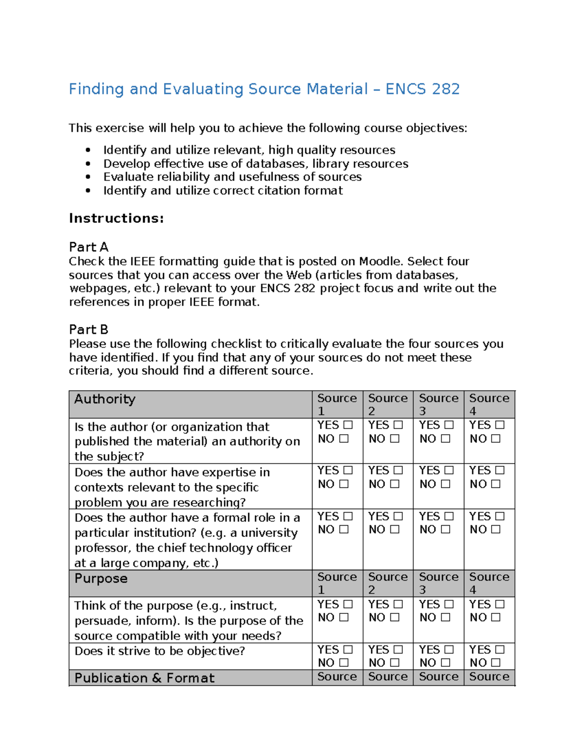 Evaluating Source Material for ENCS 282: Exercise Worksheet - Studocu