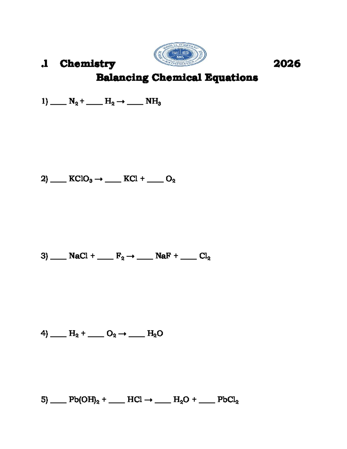 Chemistry 2026: Balancing Chemical Equations Guide - Studocu