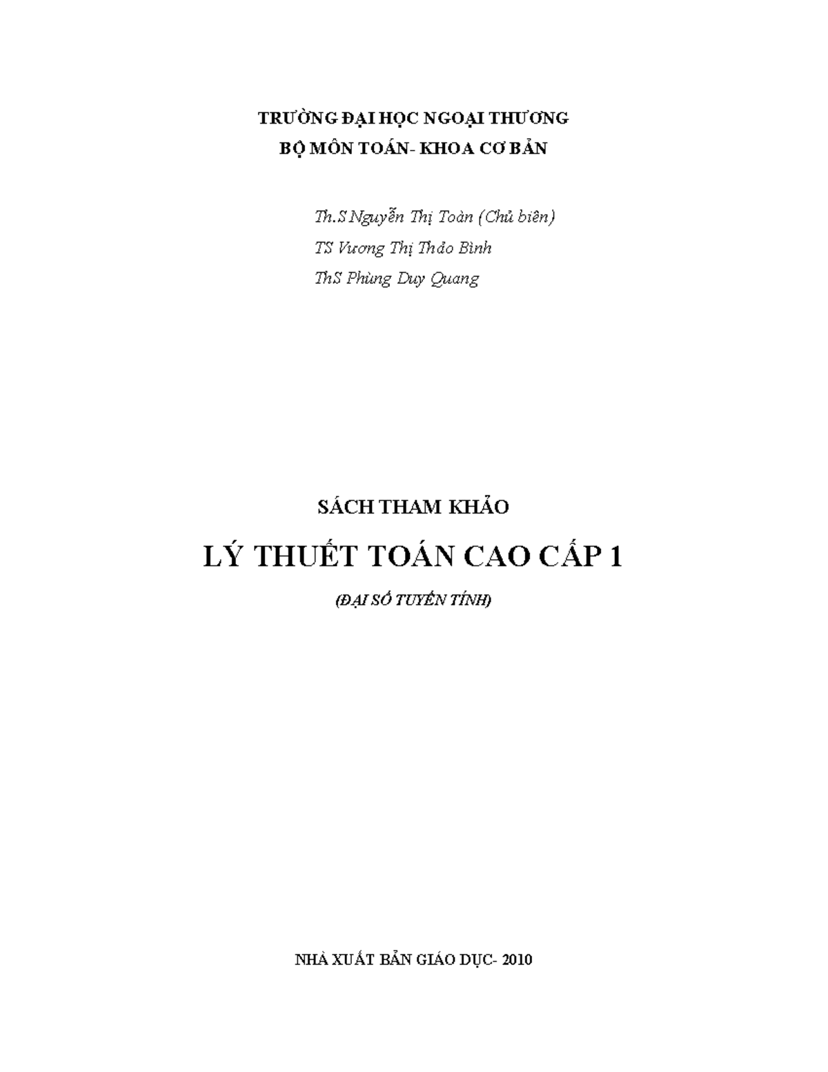 Lý thuyết Toán Cao Cấp 1 (TCC1) - Tổng hợp kiến thức Đại số tuyến tính - Document Preview