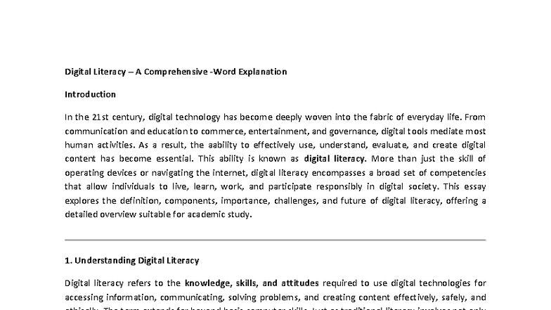 Digital Literacy: A Comprehensive Overview for Academic Study - Studocu