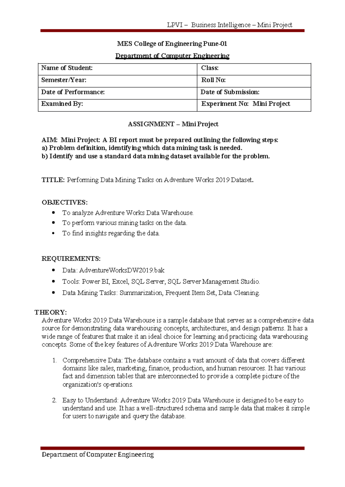 BI Miniproject - BI mini project report - MES College of Engineering ...