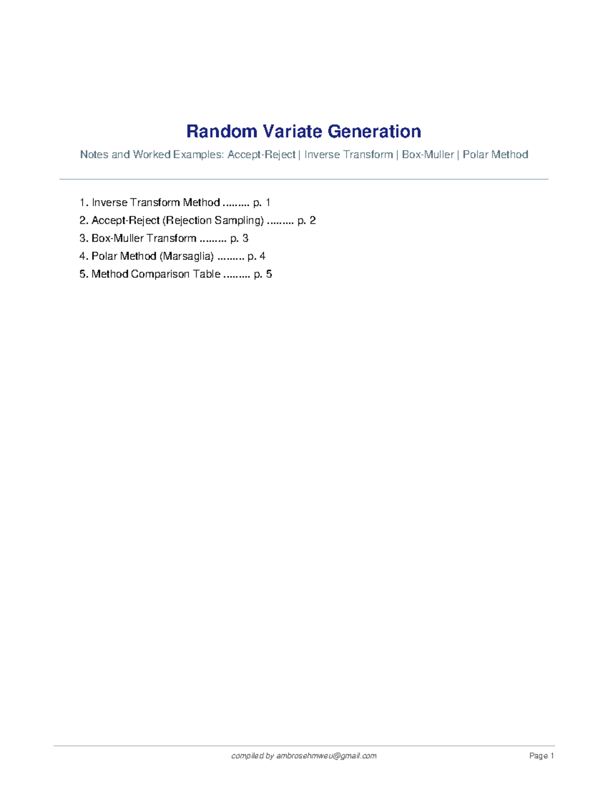 SST 302 Random Variate Generation: Inverse Transform & Polar Methods ...