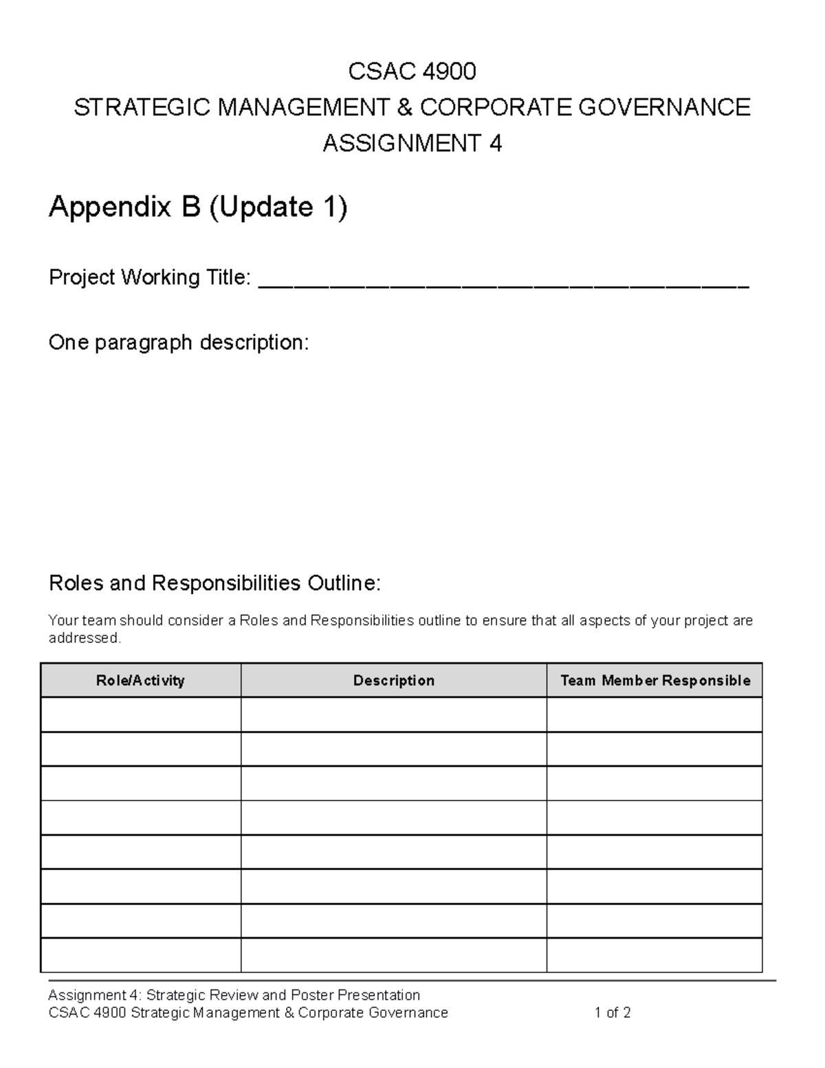 Appendix B - Role/ActivityDescriptionTeam Member Responsible Assignment ...