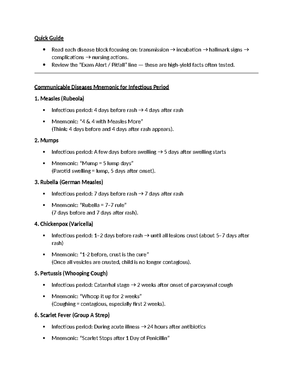 Communicable Diseases Quick Reference Guide for Nursing (CD-MS) - Studocu