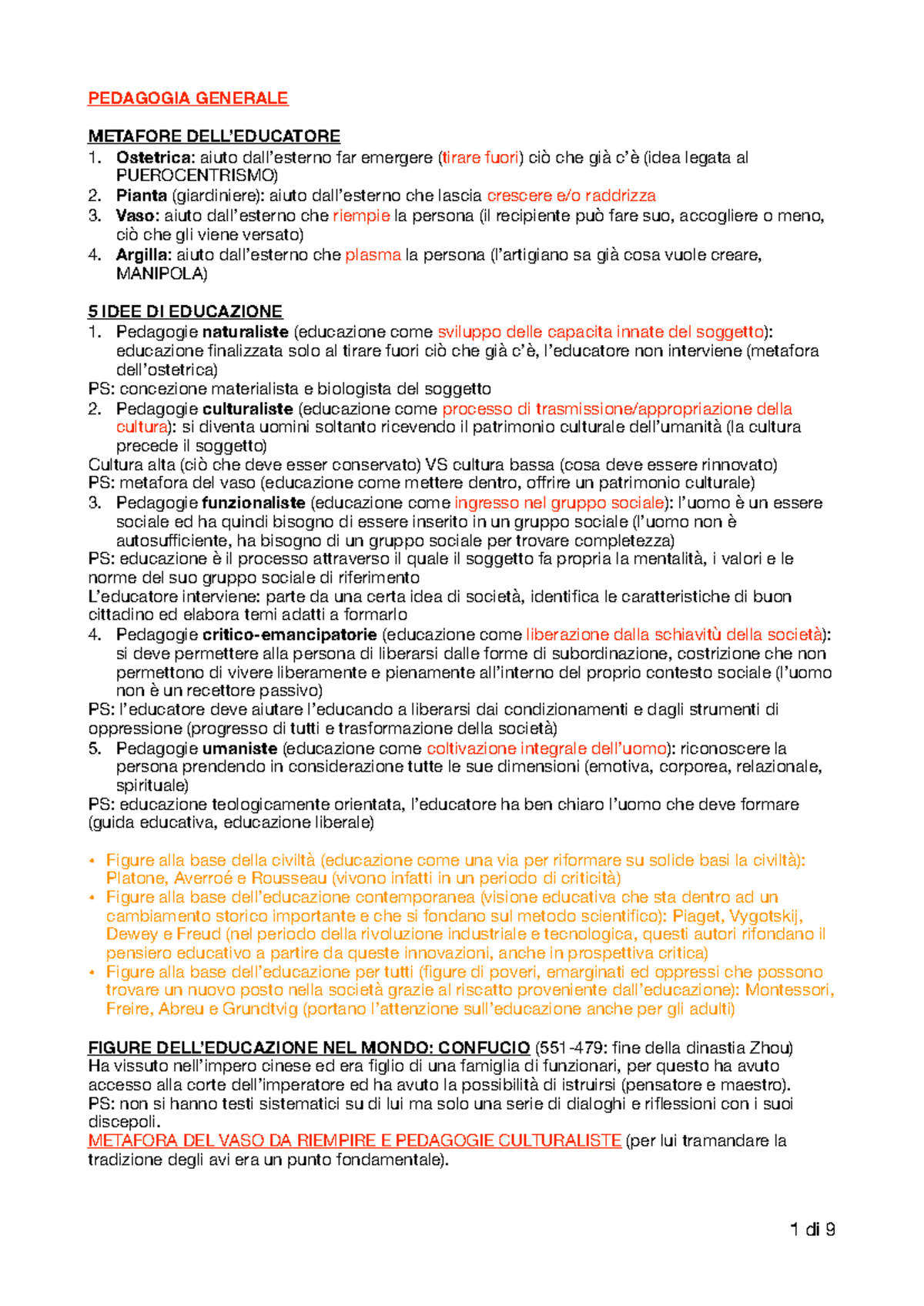 PEDAGOGIA GENERALE: METAFORE E FIGURE PER L'ESAME - Studocu