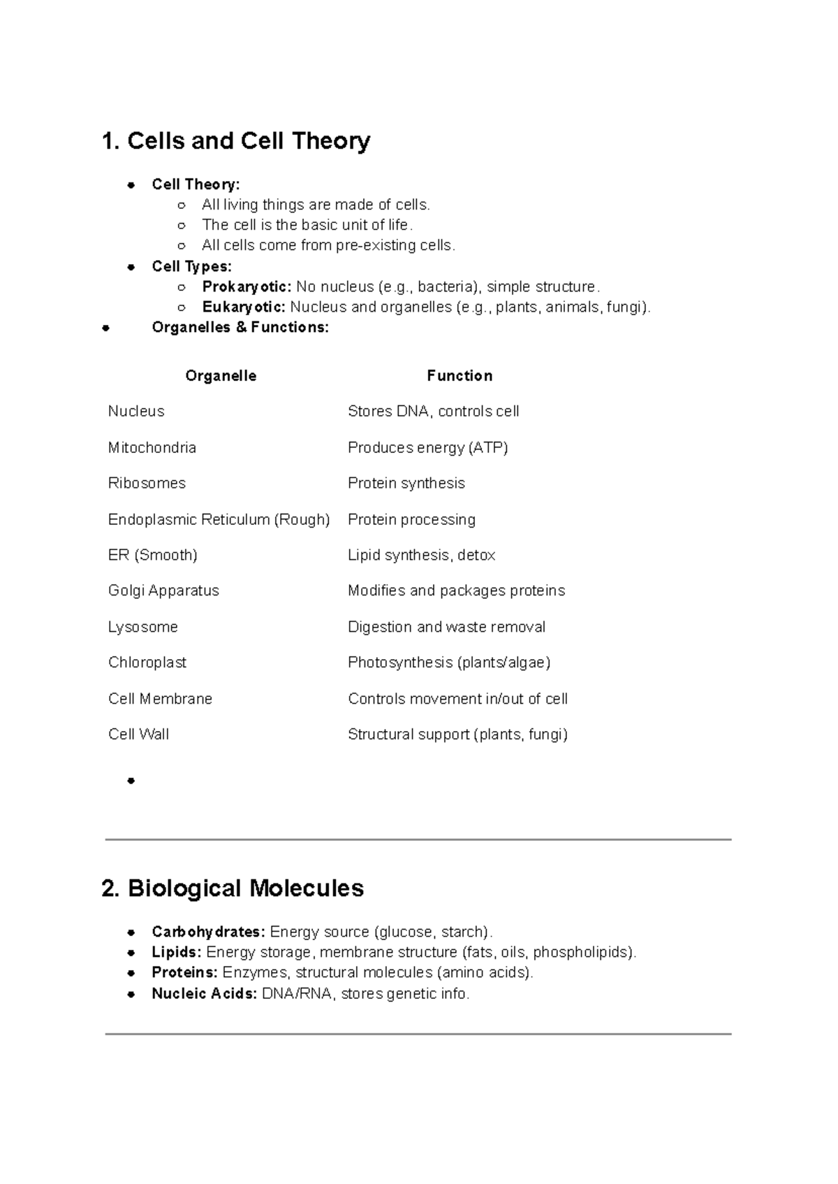 Bio 101: Cells, Cell Theory & Biological Molecules Notes - Studocu