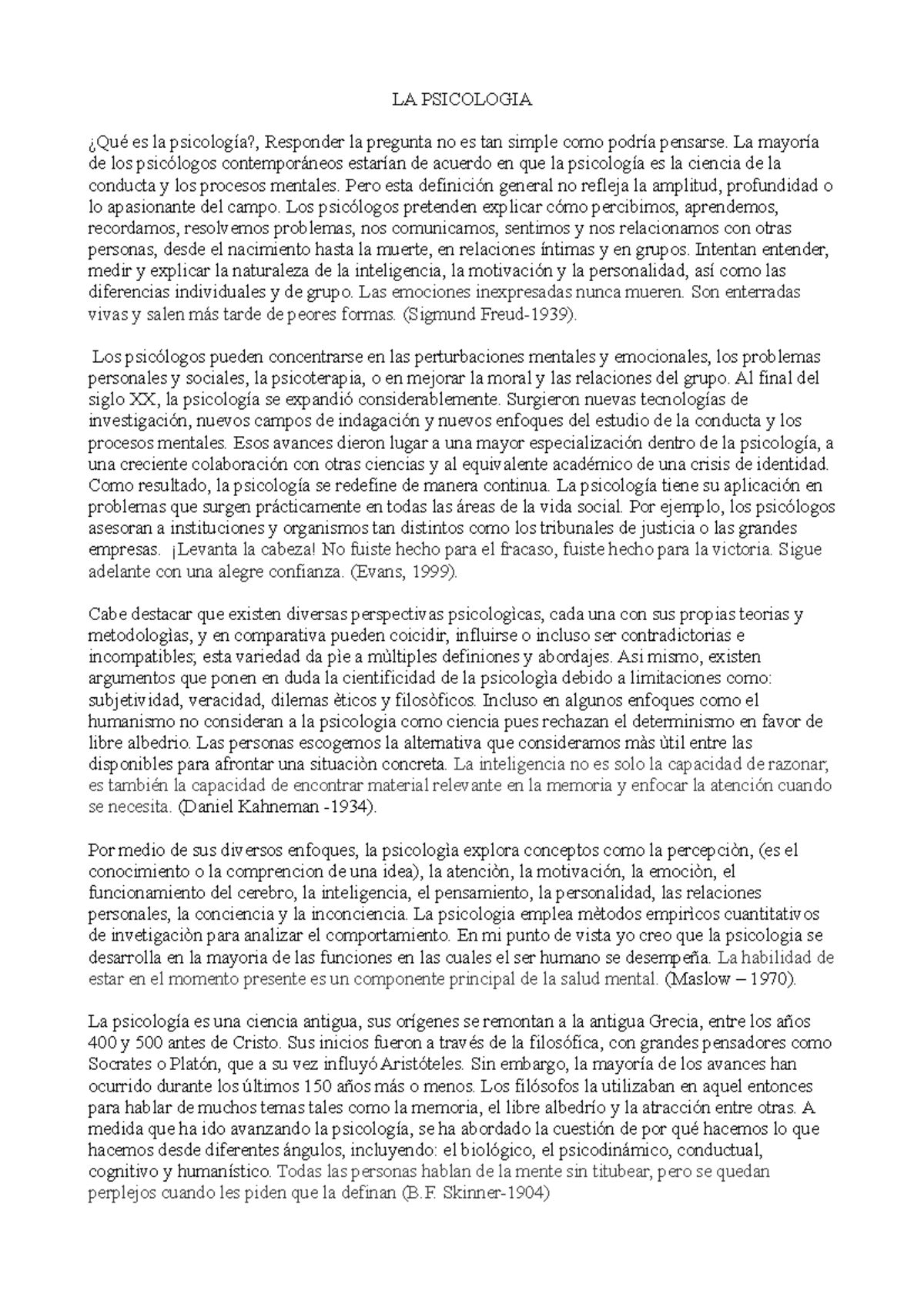 Ensayo sobre la Psicología y sus Perspectivas (PSIC-101) - Studocu