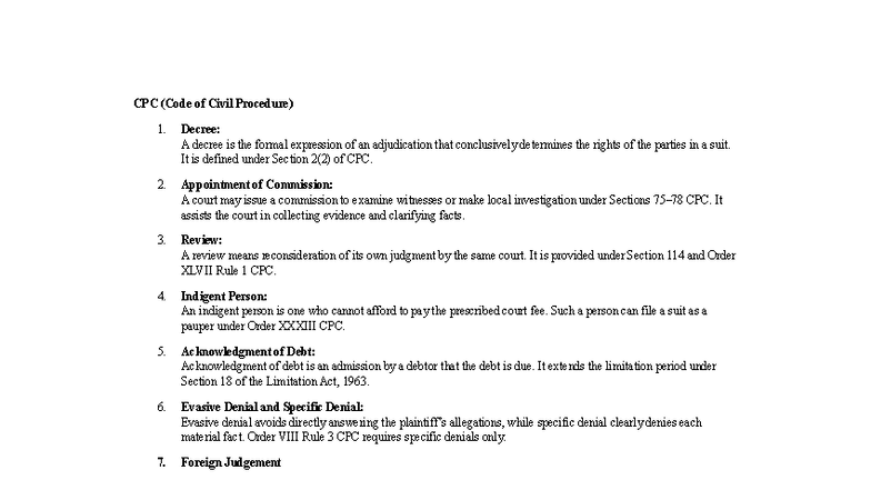 Internal pdf - CPC (Code of Civil Procedure) 1. Decree: A decree is the ...
