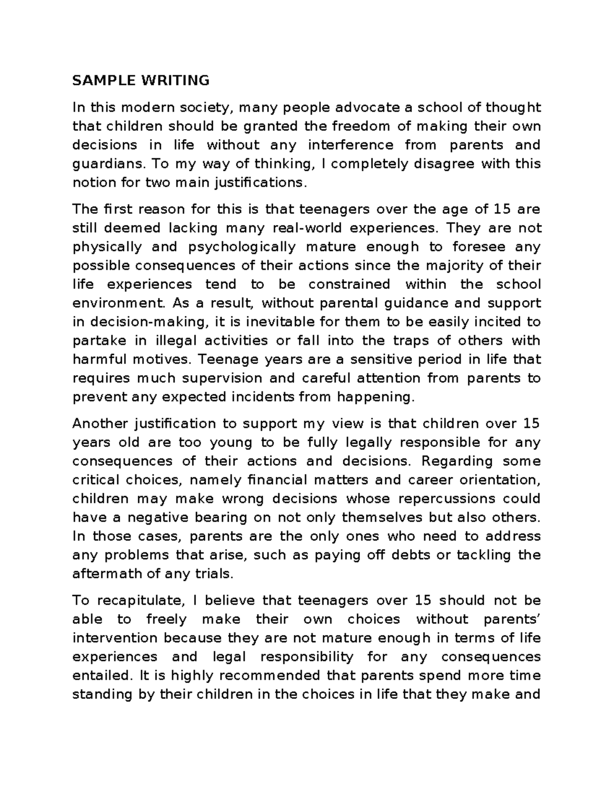In-Class Writing: Lesson 8 - The Role of Parental Guidance in Teen ...