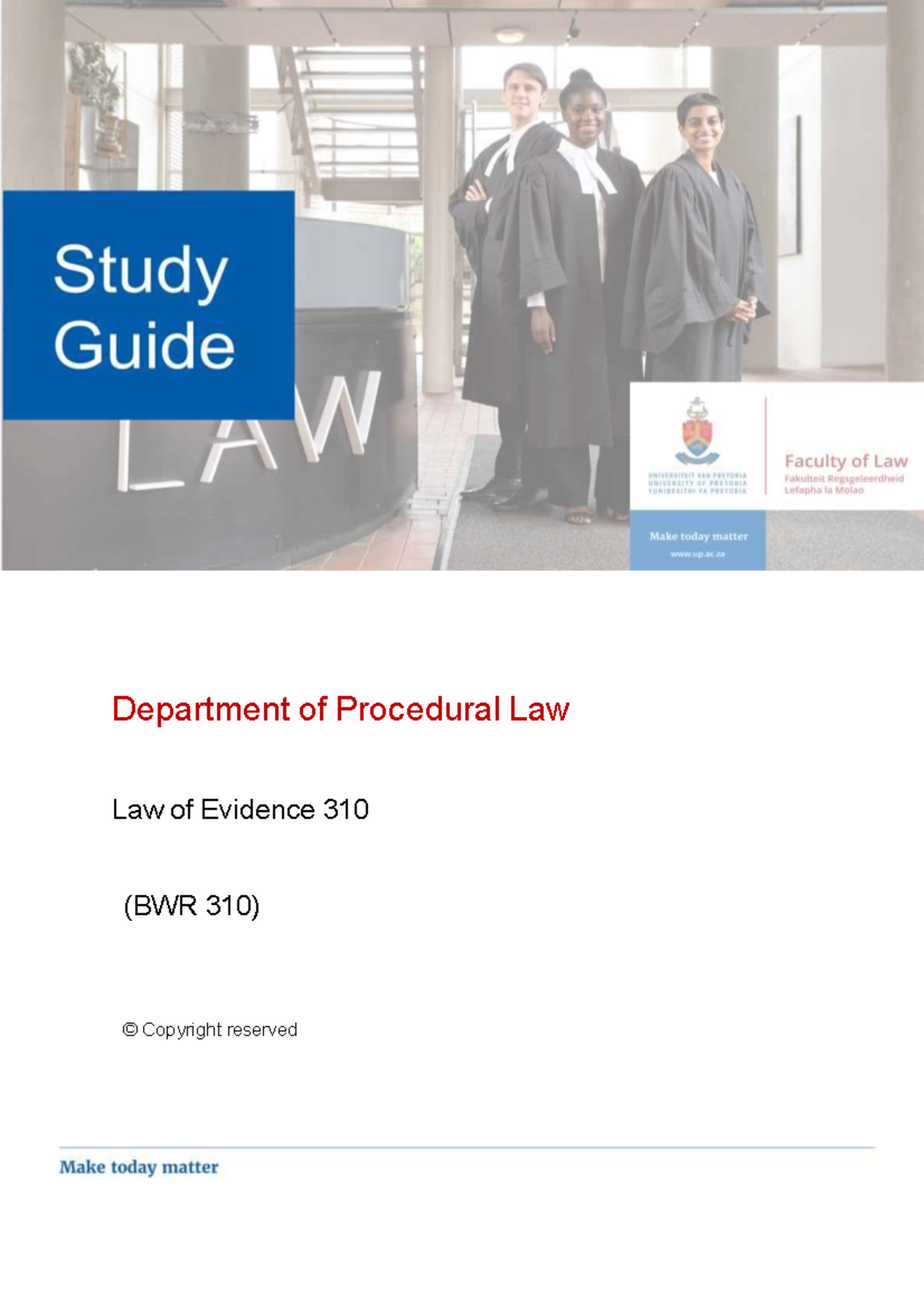 BWR 310 Study Guide 2025 - Department of Procedural Law Law of Evidence ...