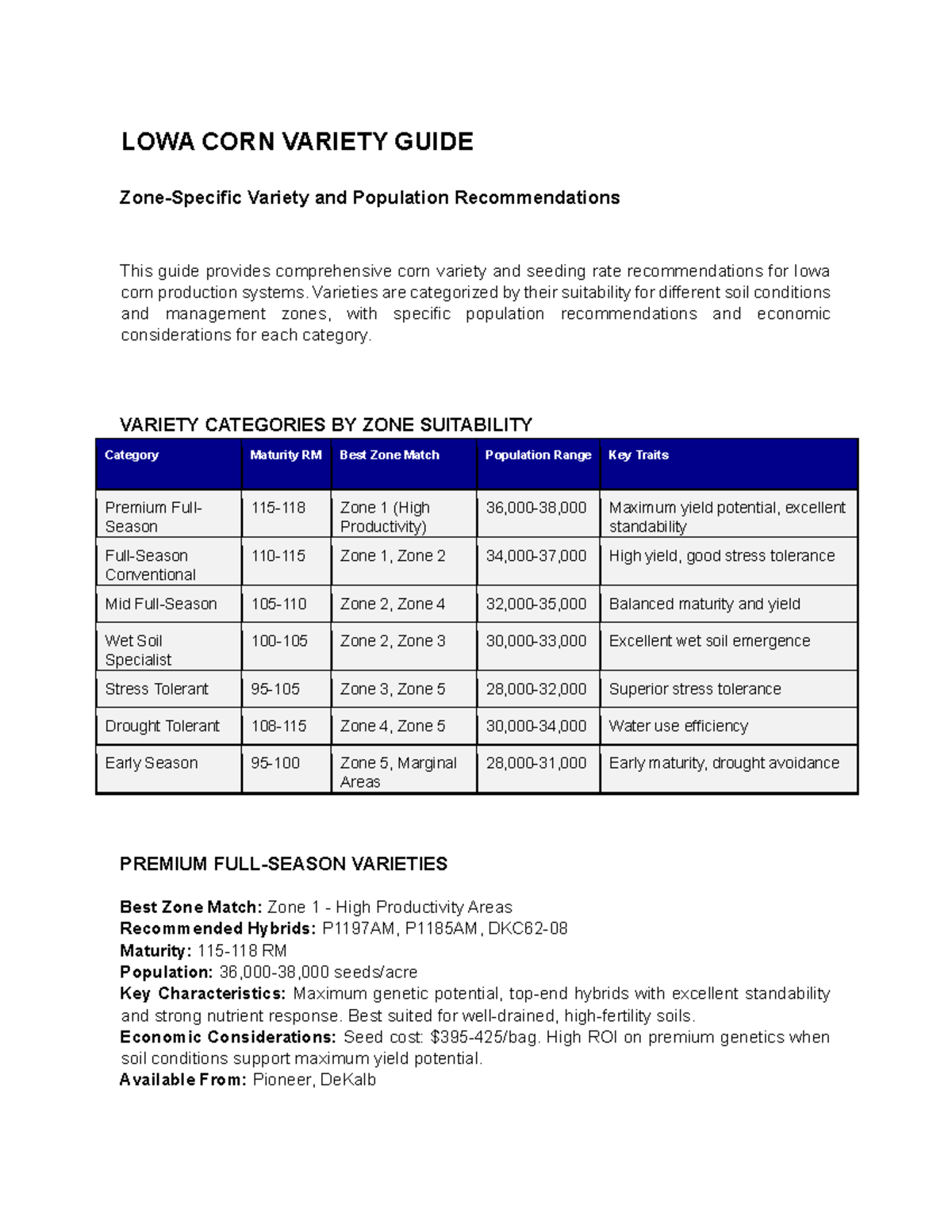 Iowa Corn Variety Guide: Seeding Rate & Zone Recommendations - Studocu