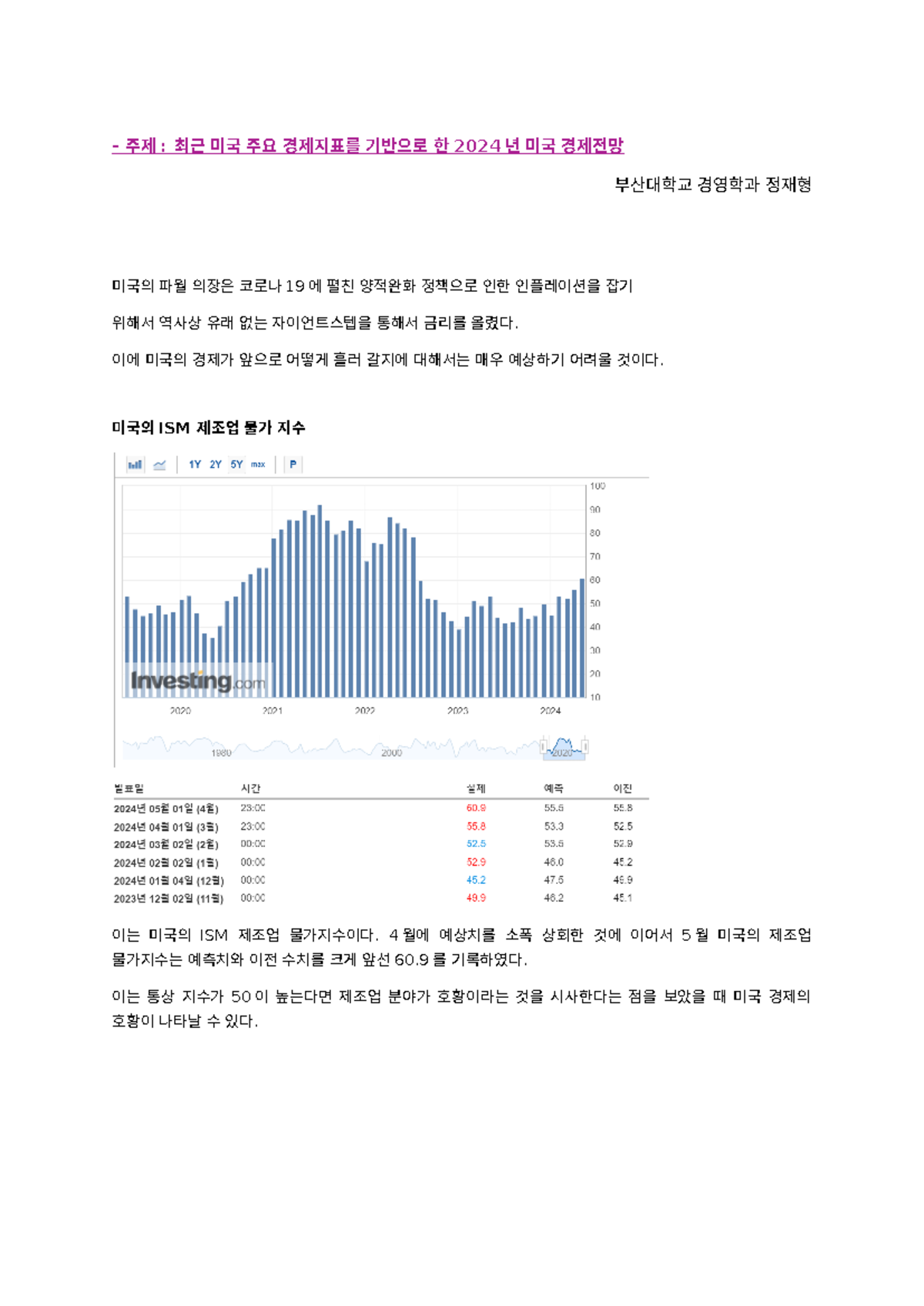 부산대 경영학과 정재형 - 2024 년 미국 경제전망 과제 - Studocu