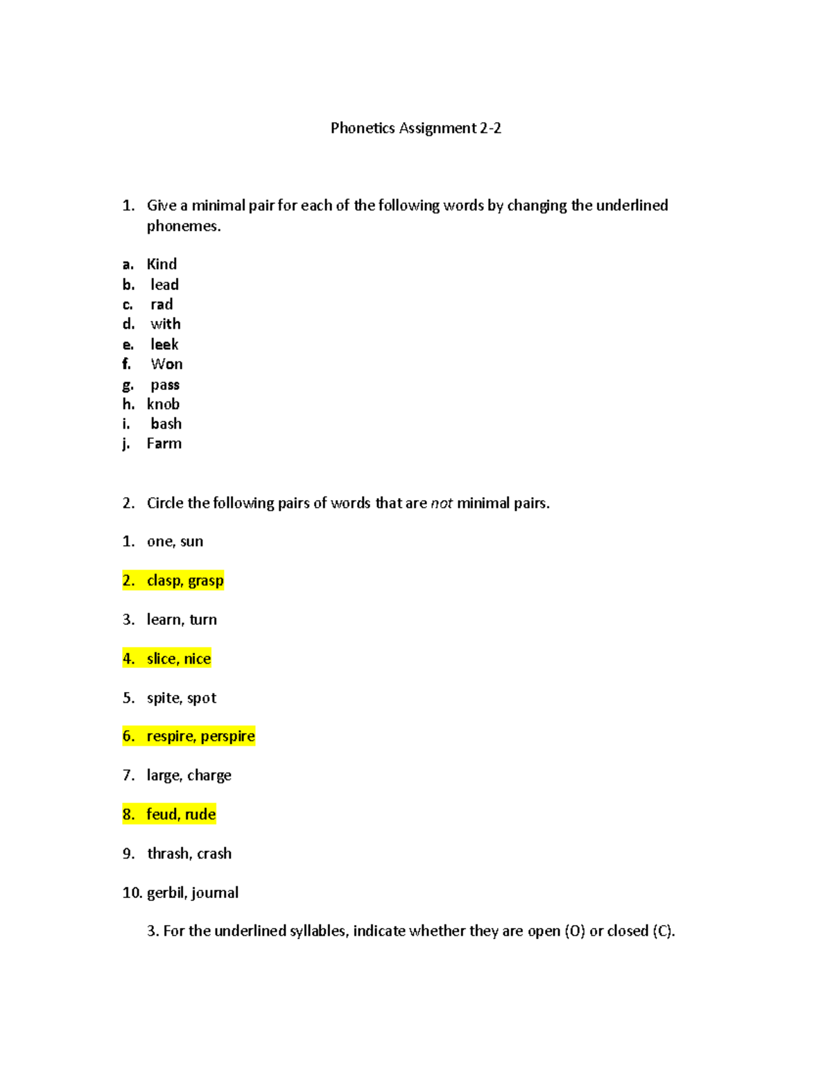 Phonetics Assignment 2-2 - Phonetics Assignment 2- Give a minimal 