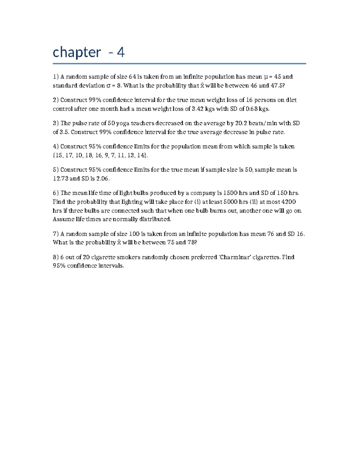 P&S Chapter 4: Confidence Intervals & Probability Calculations - Studocu