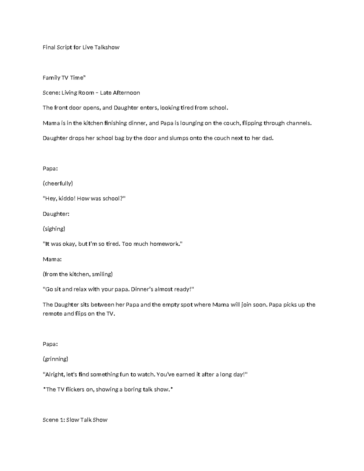 Final Script for Family TV Talkshow: Living Room Scenes & Segments ...