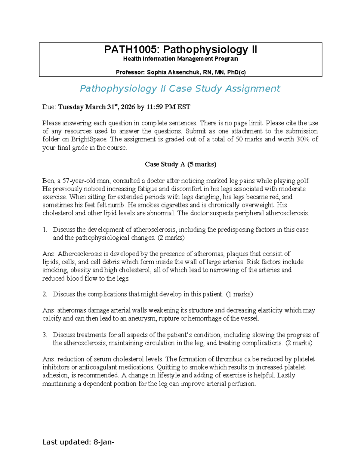 PATH1005: Pathophysiology II Case Study Assignment Overview - Studocu