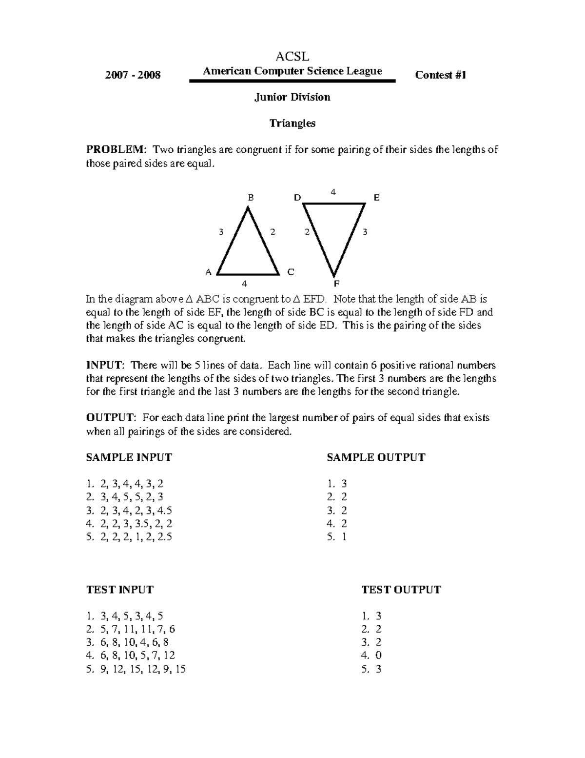 ACSL 2007-2008 C1 Junior Division Triangles Problem Analysis - Studocu