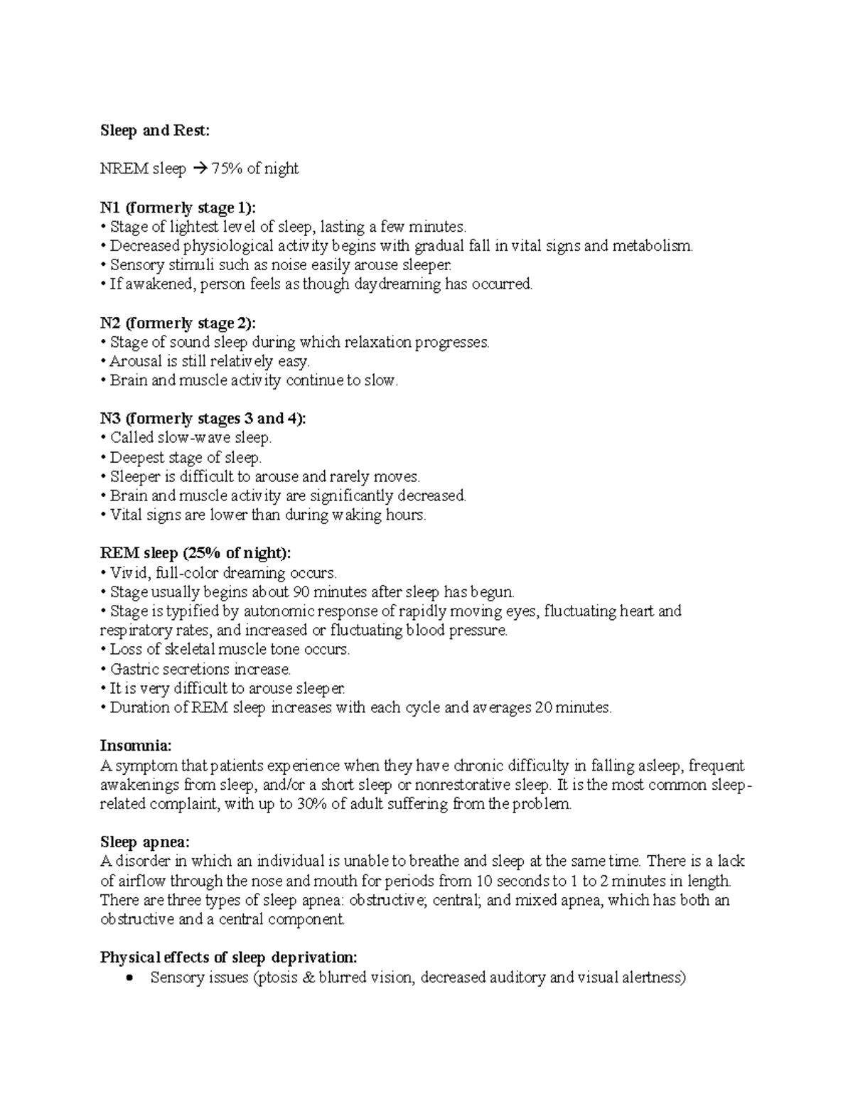 Sleep and Rest: NREM and REM Sleep Stages Overview (Week 4) - Studocu