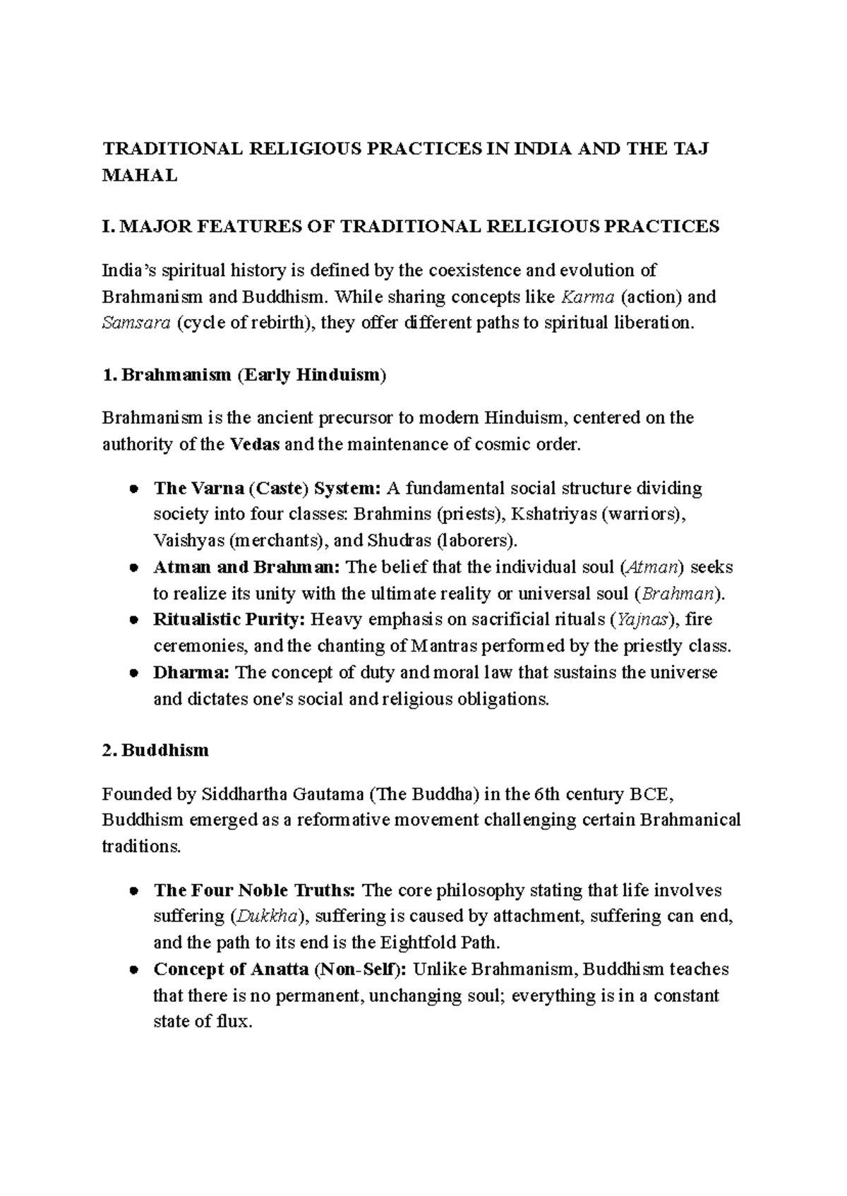 TRADITIONAL RELIGIOUS PRACTICES IN INDIA: BRAHMANISM & BUDDHISM - Studocu