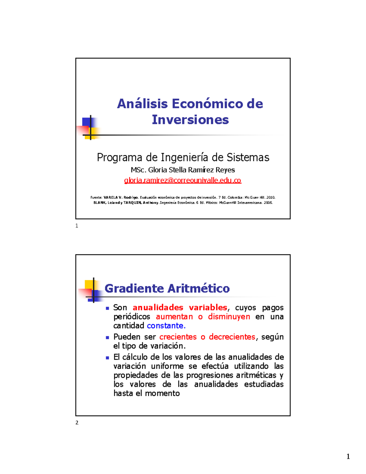 04. Análisis - Gradientes - Análisis Económico de Inversiones Programa ...