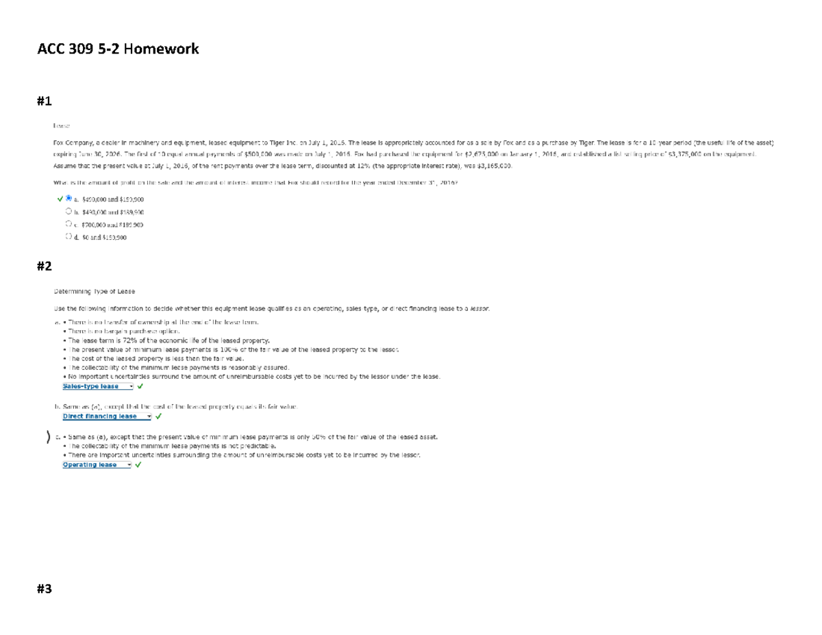 ACC 309 5-2 Homework Guide and Responses - Studocu