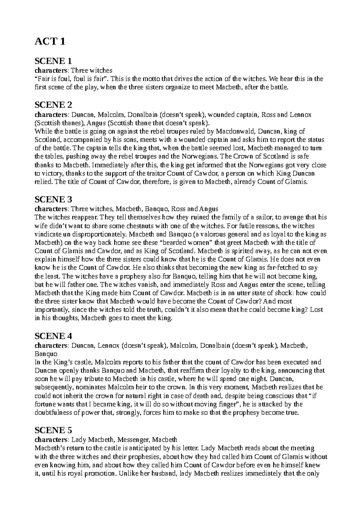 Macbeth (ENG 201): Summary and Character Analysis Breakdown - Studocu
