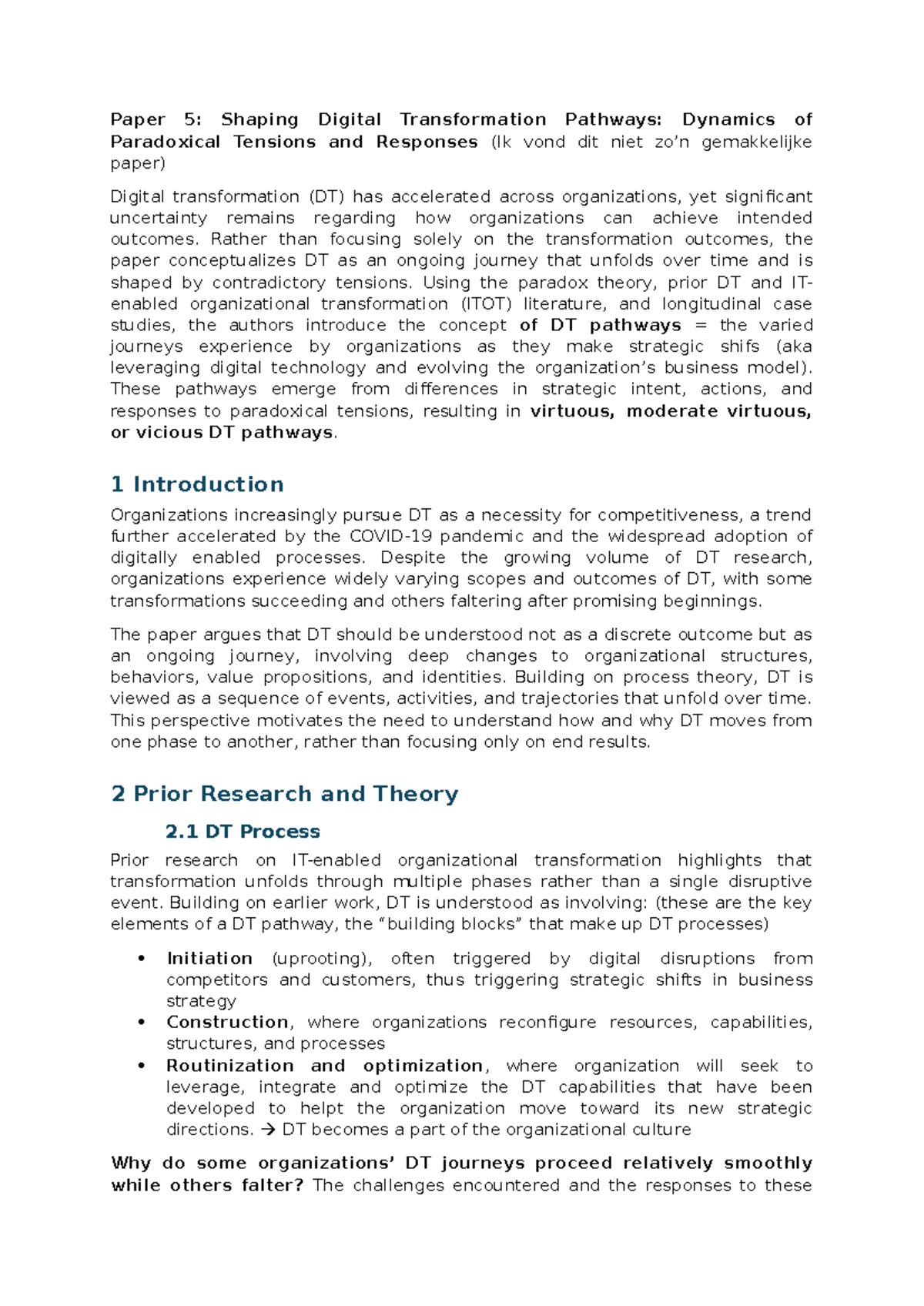 Paper 5: Summary of Digital Transformation Pathways and Paradox ...
