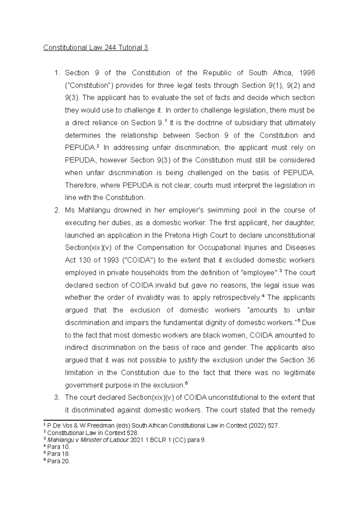Con law Tut 3 - Tut 3 - Constitutional Law 244 Tutorial 3 1. Section 9 ...