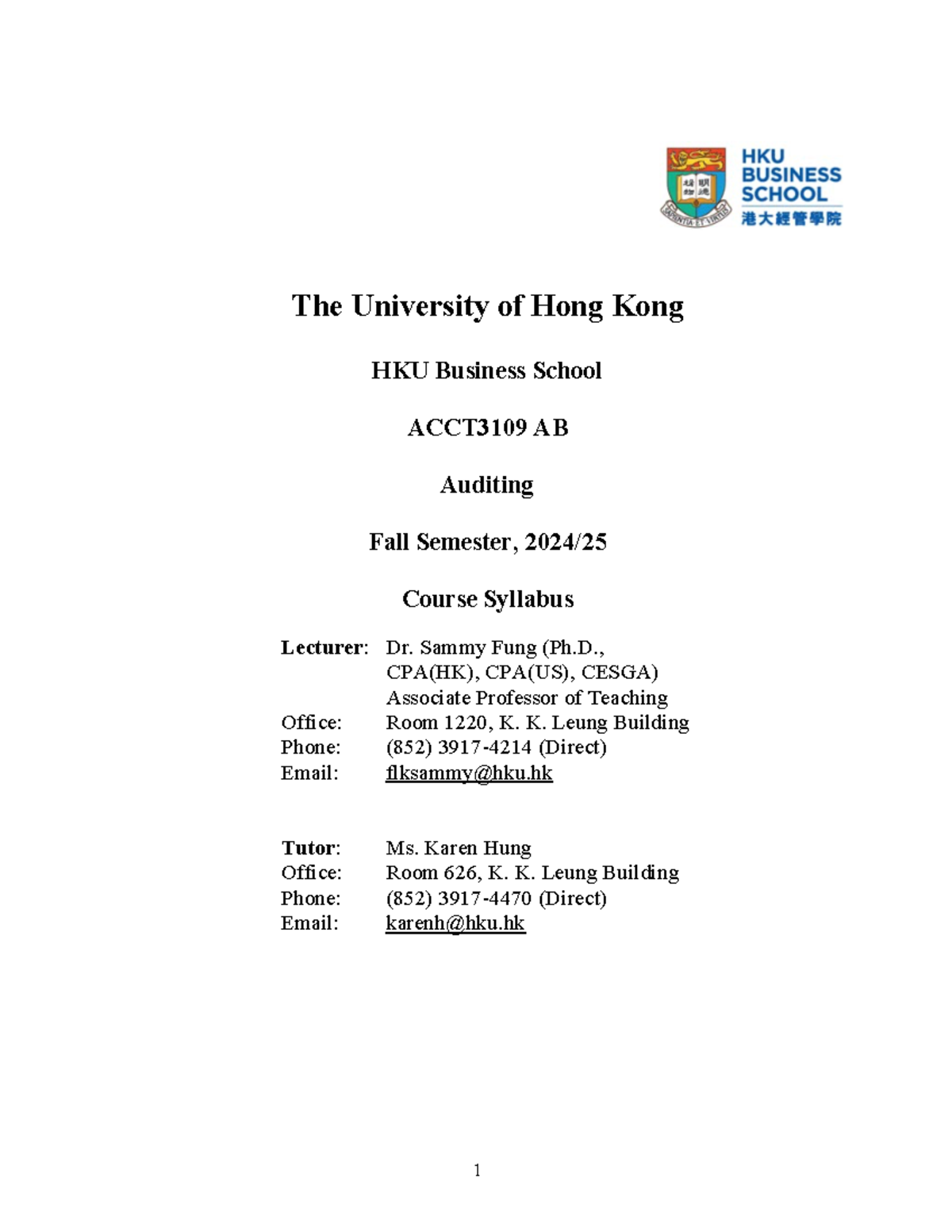ACCT3109 Auditing Course Syllabus and Schedule for Fall 2024/25 - Studocu