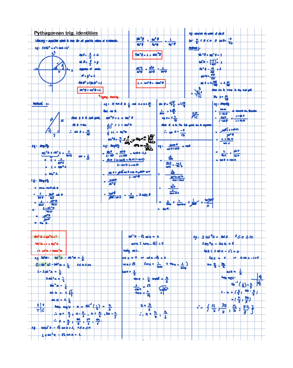 Pythagorean Trigonometric Identities - Study Notes - Studocu