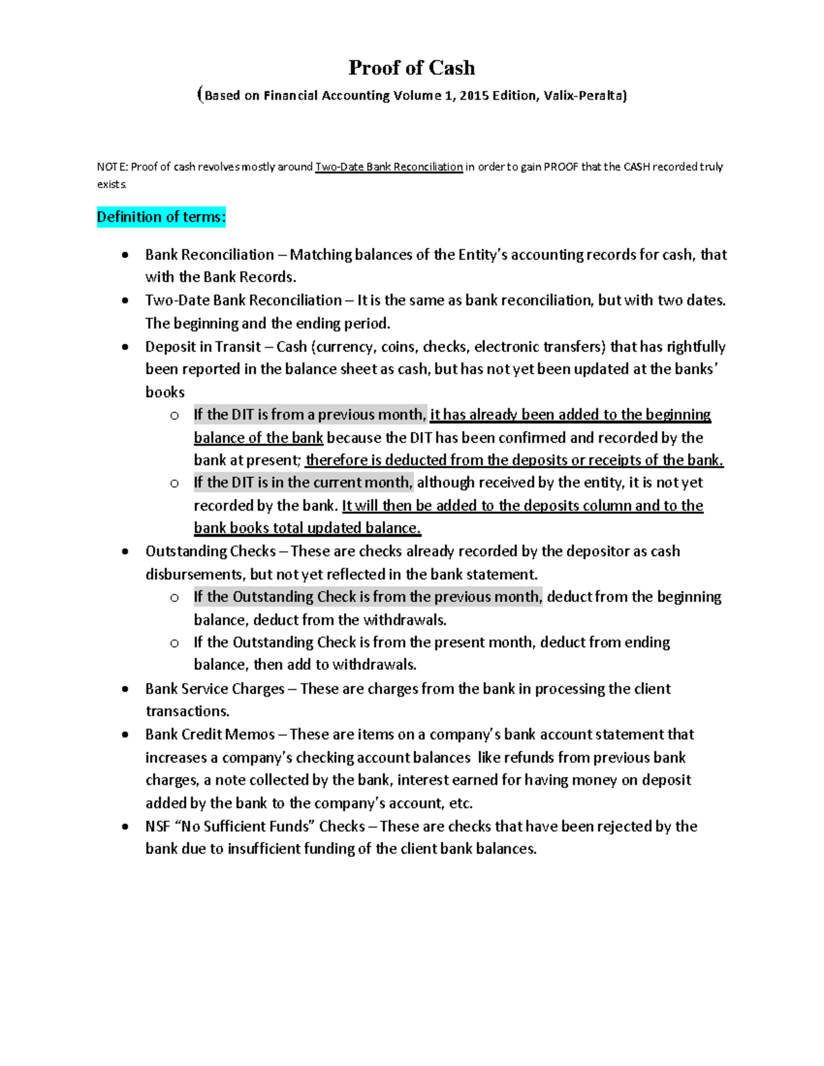 Proof of Cash Summary & Methodologies - Fin Acct 1 - Chapter 9 - Studocu