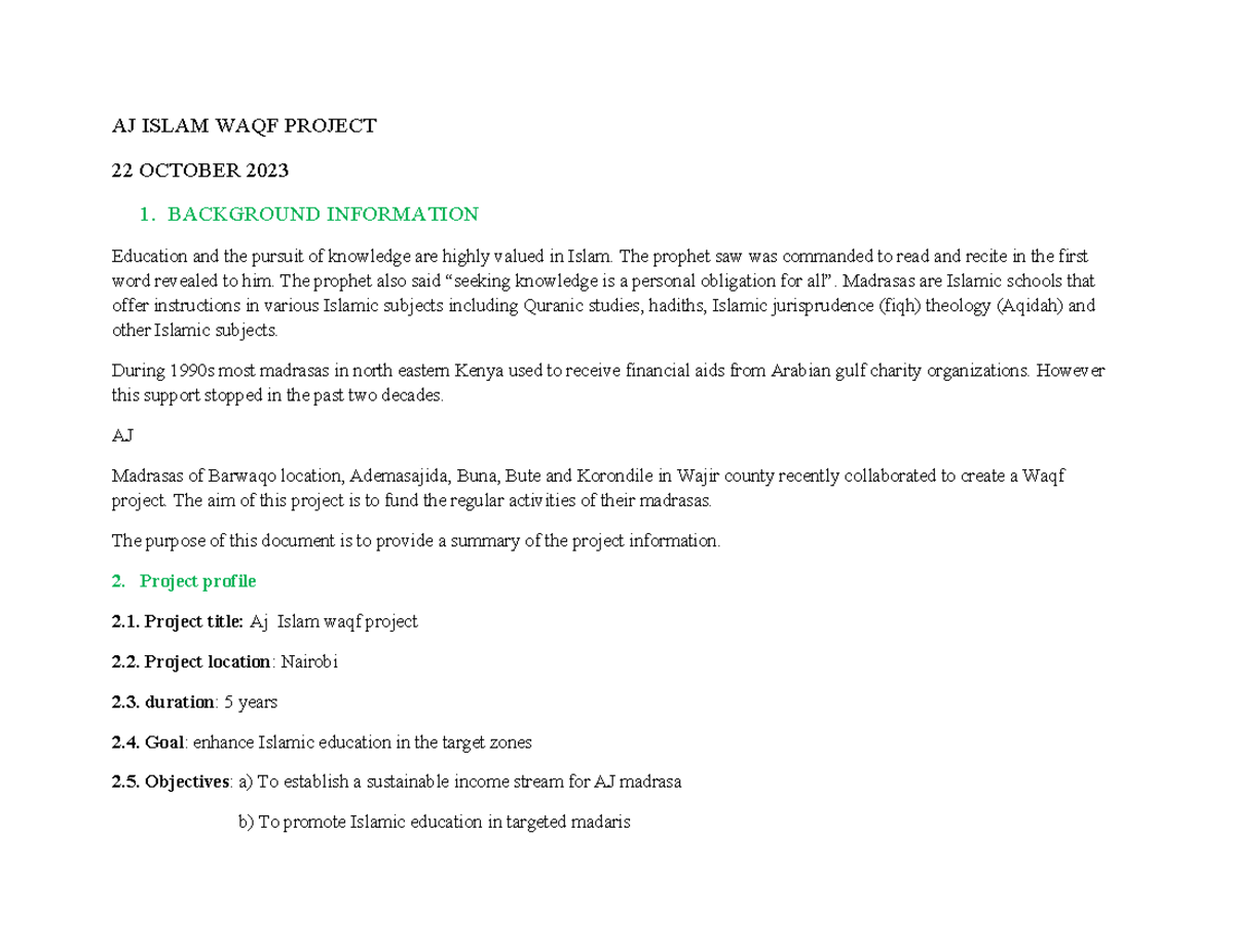 AJ Islam WAQF Project - revision purposes - AJ ISLAM WAQF PROJECT 22 ...