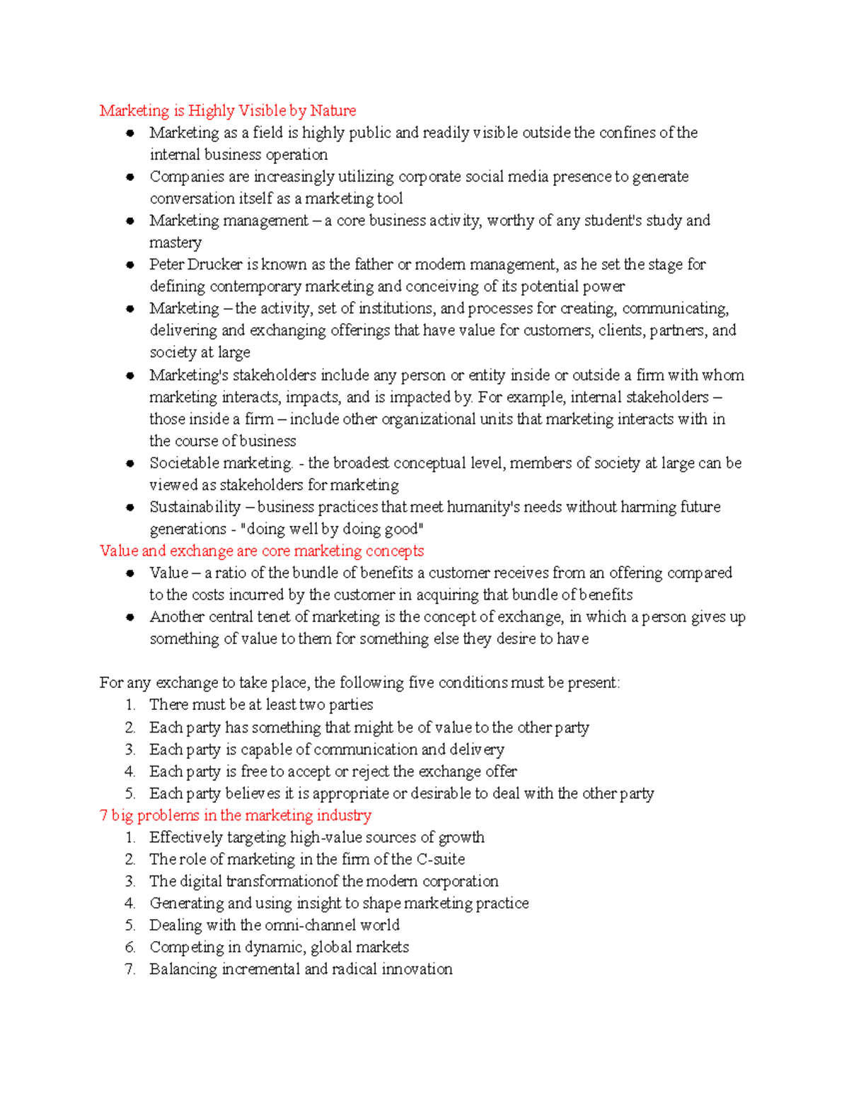 MCS 3000 - Chapter 1: The Evolution and Concepts of Marketing - Studocu