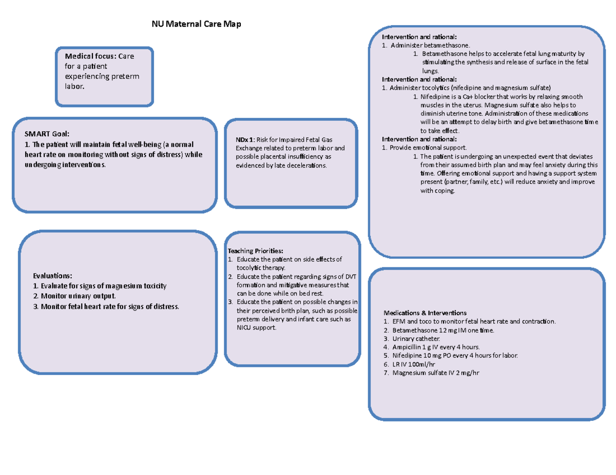 NSG 333-A ATI Preterm Labor Care Map - NU Maternal Care Map Evalua 0 ...
