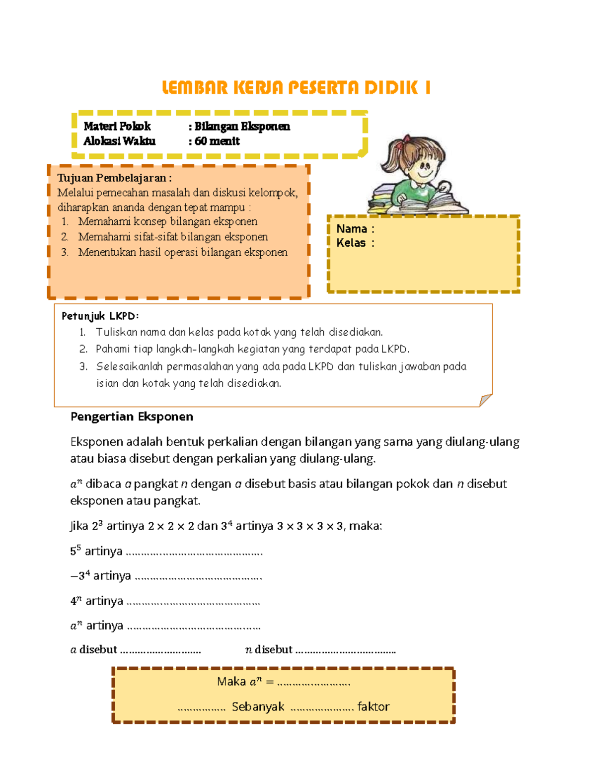 LKPD 1.1: Memahami Konsep dan Sifat Bilangan Eksponen - Document Preview