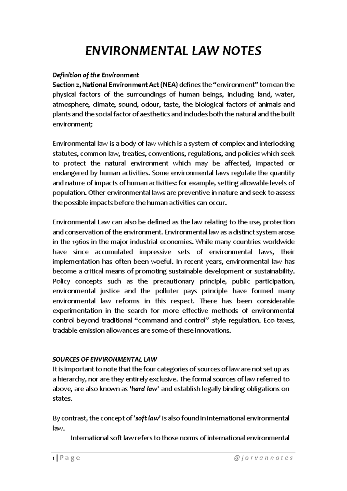 ENVIRONMENTAL LAW NOTES: Key Principles & Sources (NEA) - Studocu