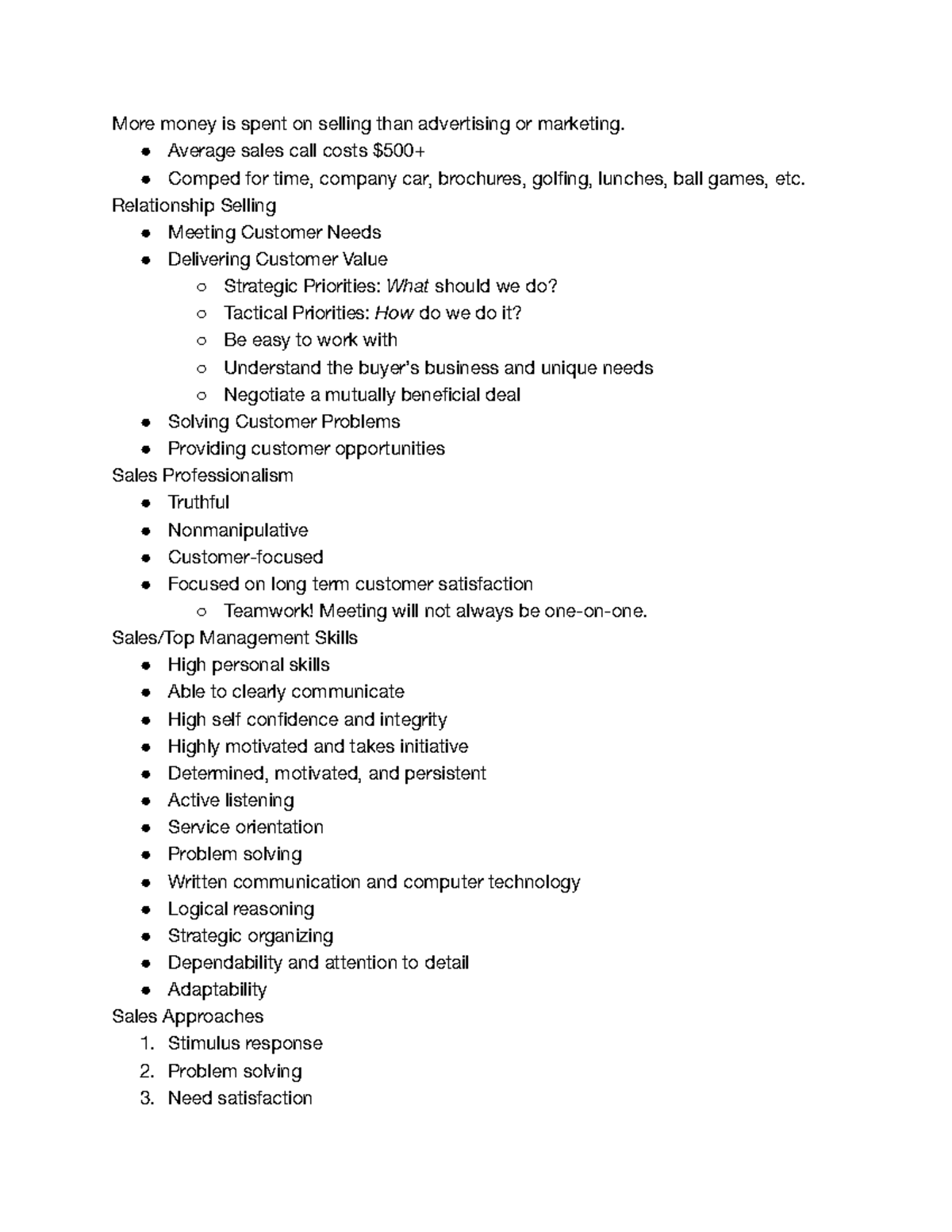 Personal Selling Lecture Notes (BUS 101) - Key Concepts and Skills ...
