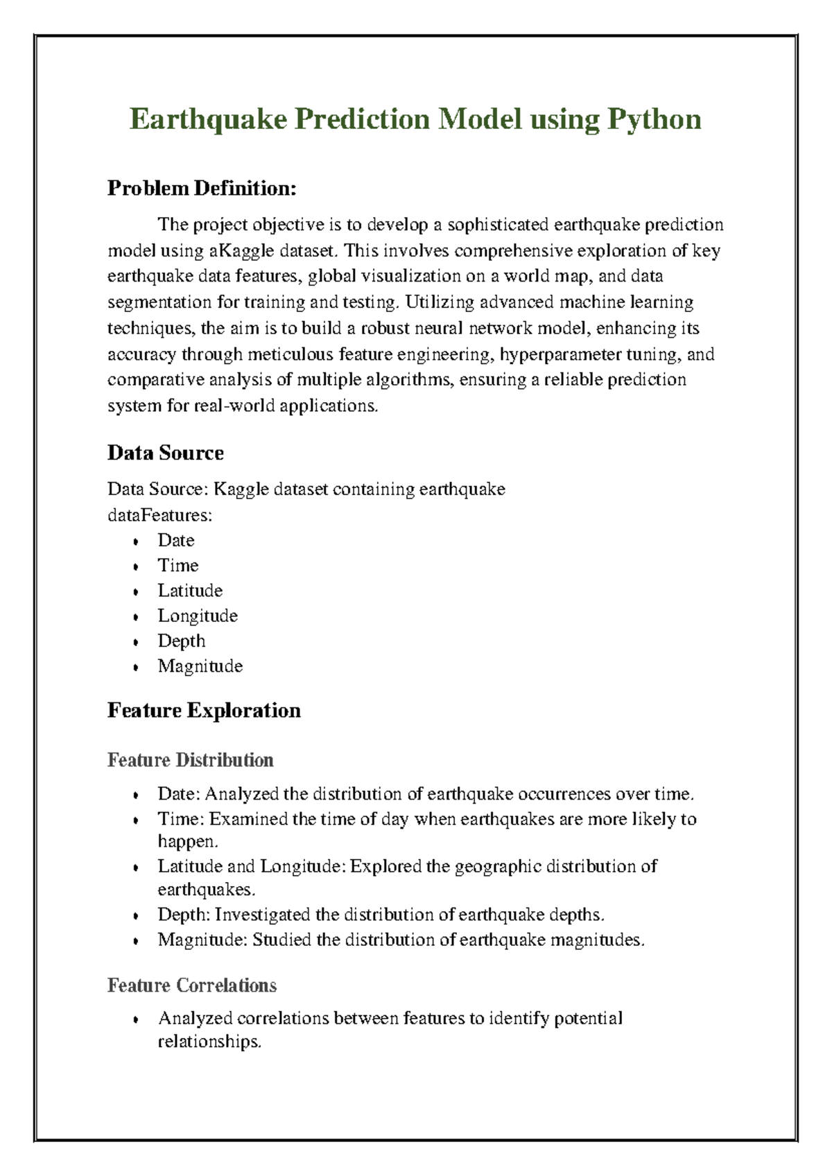 NM Project Phase 1: Earthquake Prediction Model Development - Studocu
